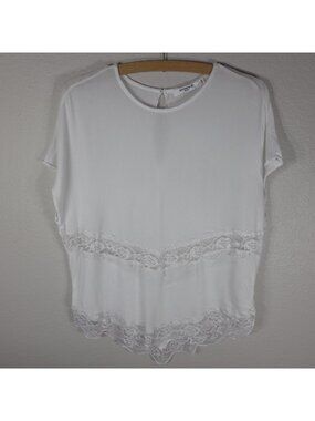 Sweewe Paris White Short Sleeve Tunic Top Lace Trim Size S M Sleeveless Viscose